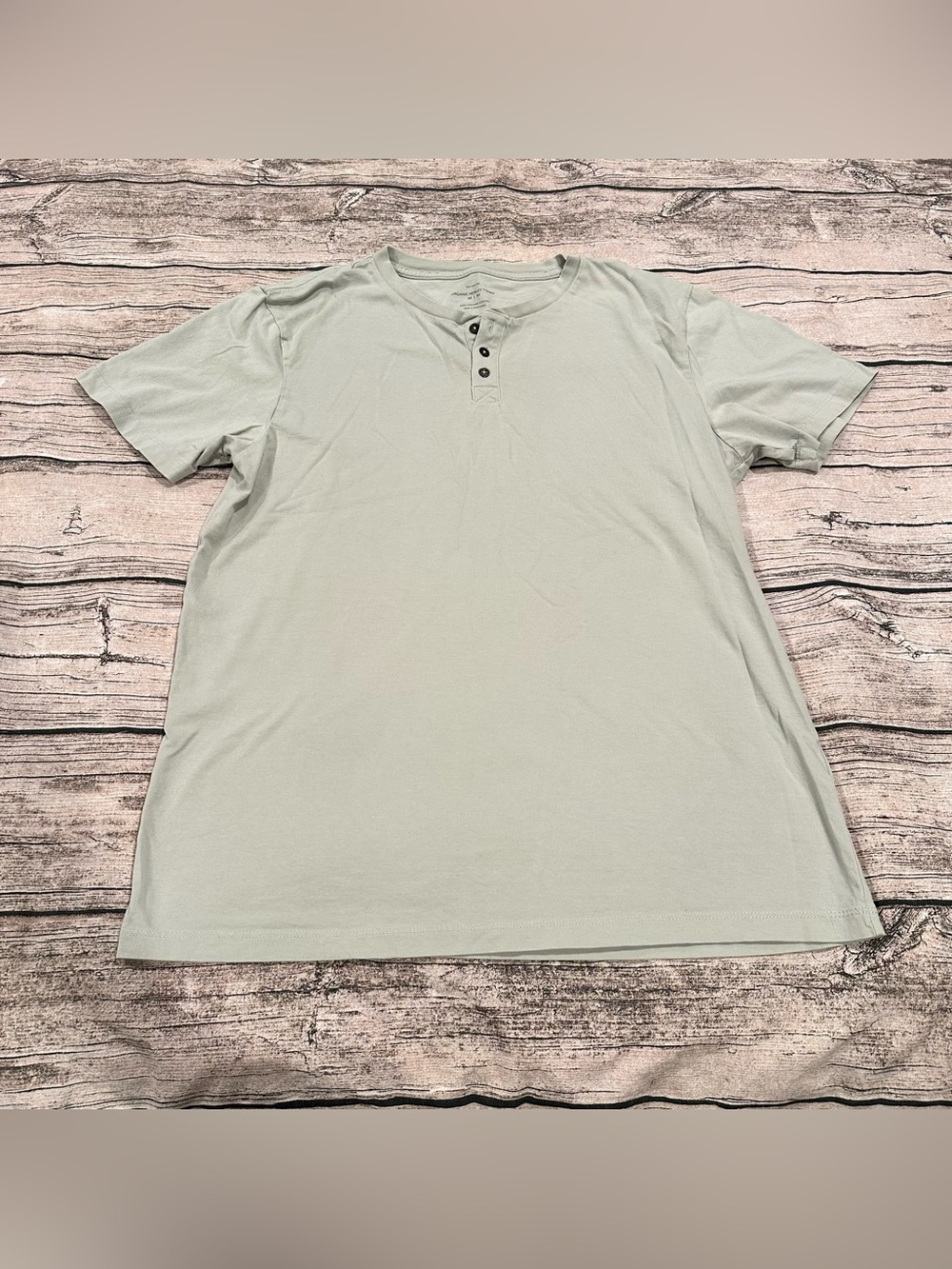 Cotton On Men's Short-Sleeve Henley in Sage Green, Organic Cotton Size Medium